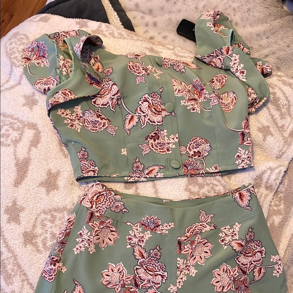 Floral Crop Top and Skirt Set